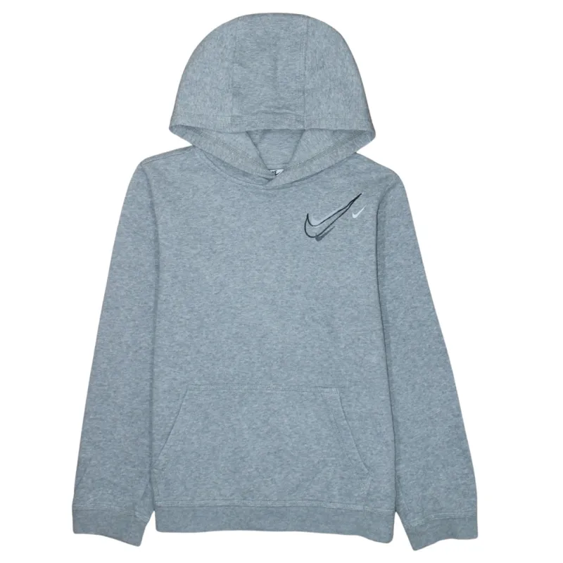 Nike Grey Hoodie Women’s XLarge Printed Swoosh Chest Logo Front Pocket Pullover Sweatshirt sold by Vintage Club
