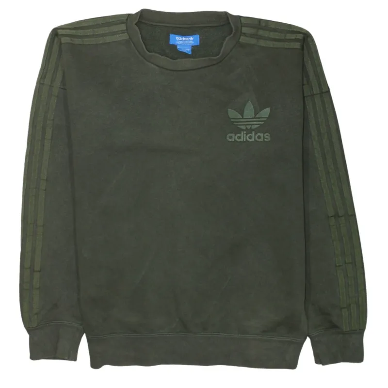Adidas Dark Green Sweatshirt Men's Small Trefoil Printed Logo Three Stripe Sleeves Pullover made by Adidas