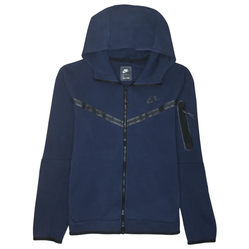 Nike Navy Blue Full Zip Hoodie Men's Medium Embroidered Logo Arm Zip Pocket Sweatshirt sold by Vintage Club