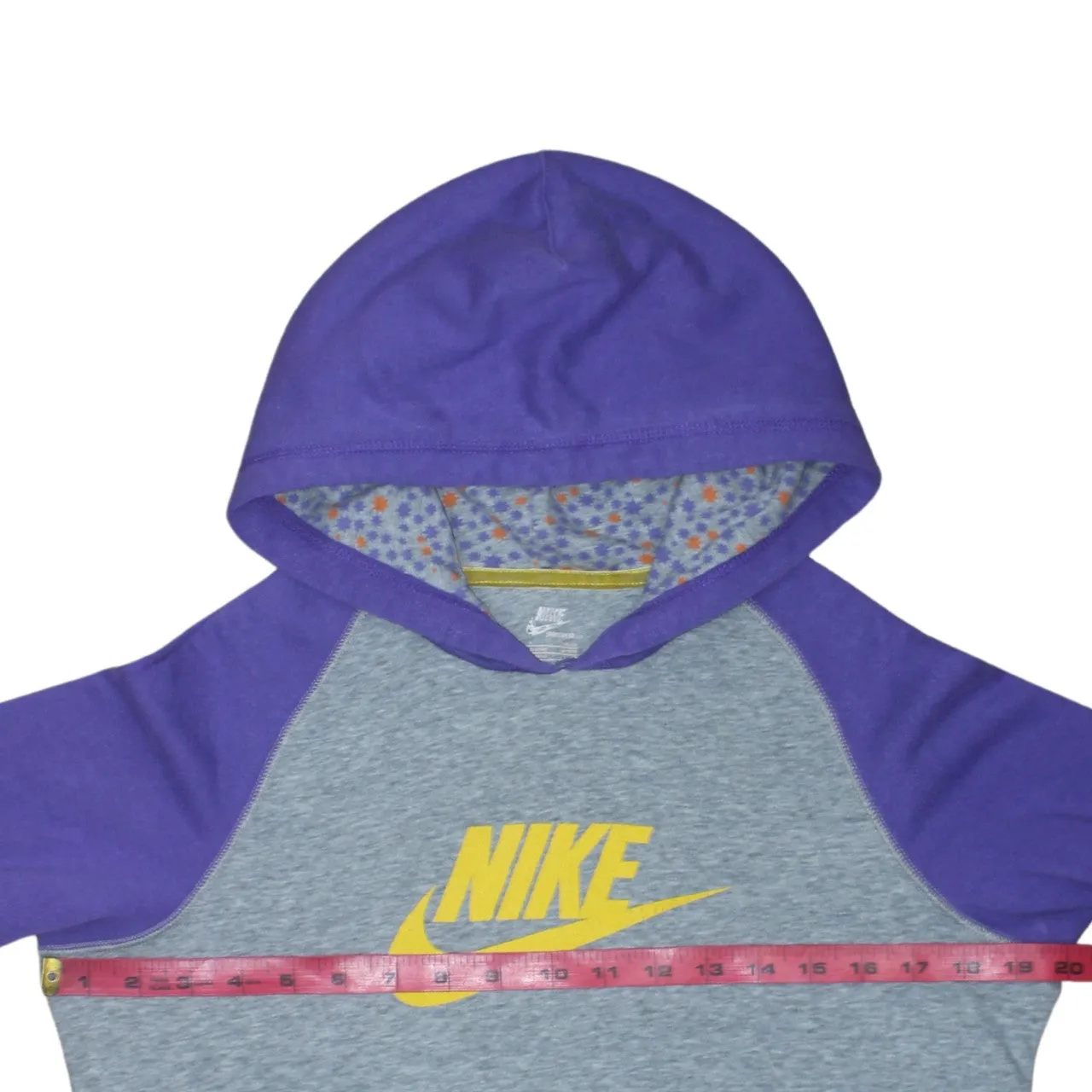 Nike Purple Grey Hoodie Women's Large Printed Logo Raglan Sleeves Front Pocket Sweatshirt sold by Vintage Club product image thumbnail 5
