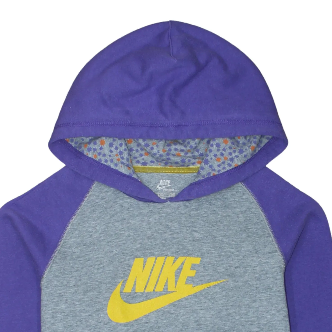 Nike Purple Grey Hoodie Women's Large Printed Logo Raglan Sleeves Front Pocket Sweatshirt sold by Vintage Club product image thumbnail 3