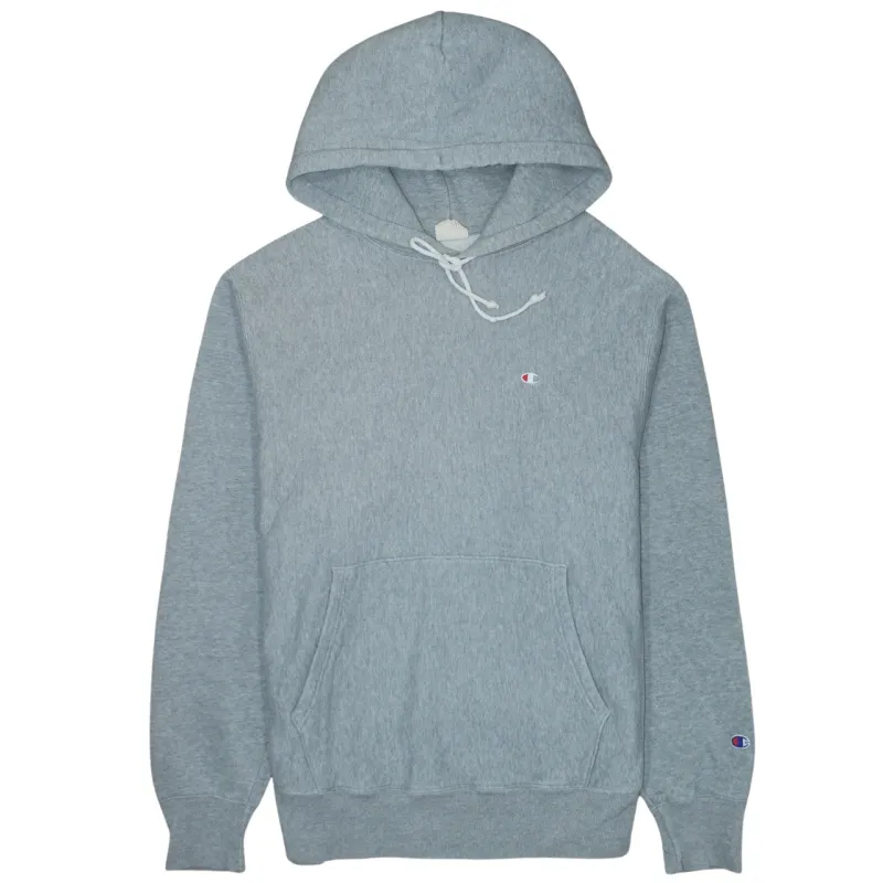 Champion Light Grey Hoodie Men’s Medium Embroidered Chest Logo Sleeve Badge Pullover Sweatshirt made by Champion