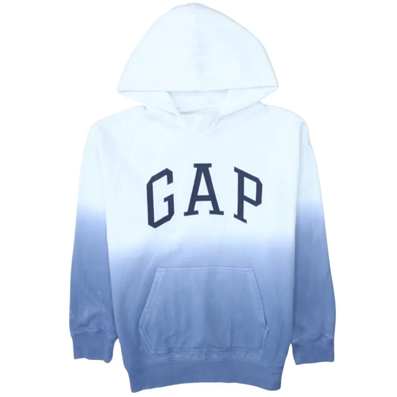 Gap White Blue Ombre Hoodie Women's Large Embroidered Logo Front Pocket Pullover Sweatshirt sold by Vintage Club