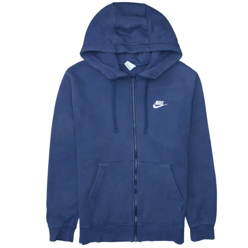 Nike Navy Blue Full Zip Hoodie Men's Medium Embroidered Swoosh Split Pocket Sweatshirt sold by Vintage Club