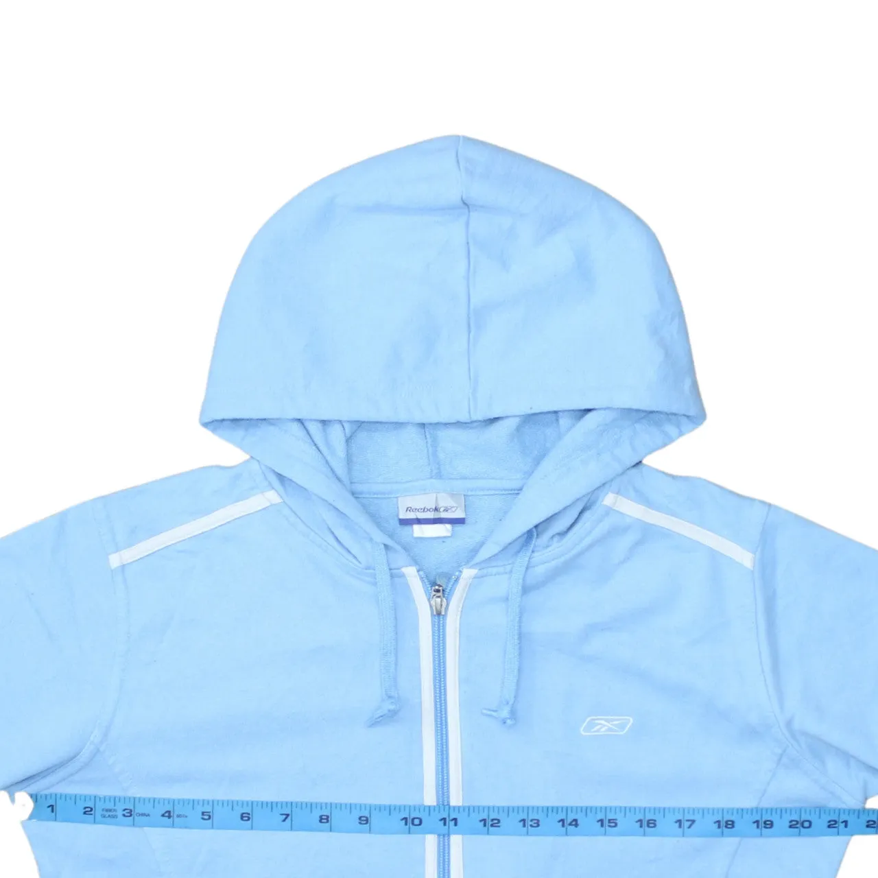 Reebok Light Blue Zip Hoodie Women’s Large Embroidered Logo Drawstring Hood Casual Sweatshirt sold by Vintage Club product image thumbnail 5
