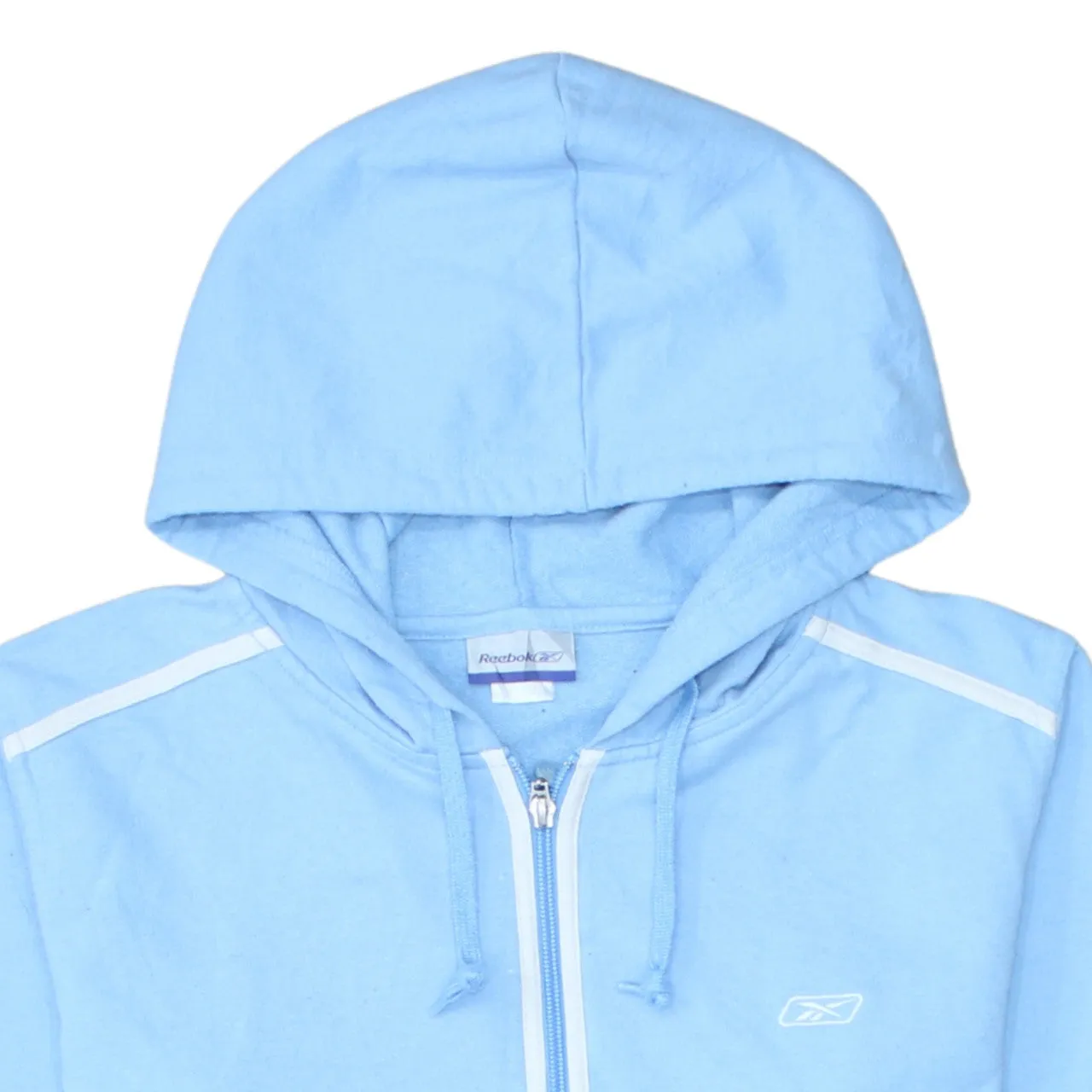 Reebok Light Blue Zip Hoodie Women’s Large Embroidered Logo Drawstring Hood Casual Sweatshirt sold by Vintage Club product image thumbnail 3