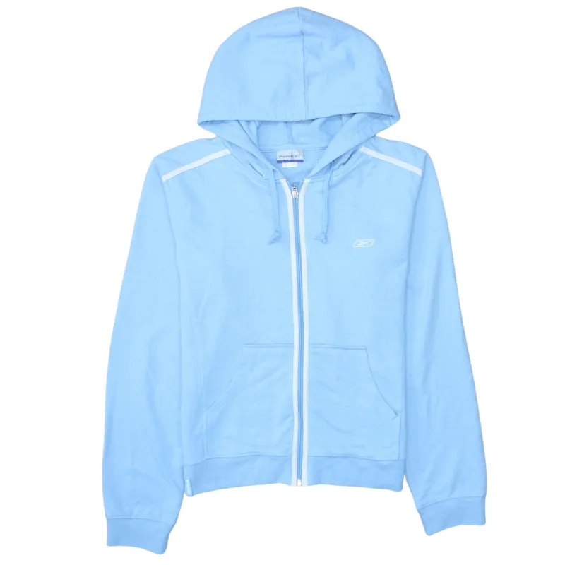 Reebok Light Blue Zip Hoodie Women’s Large Embroidered Logo Drawstring Hood Casual Sweatshirt made by Reebok