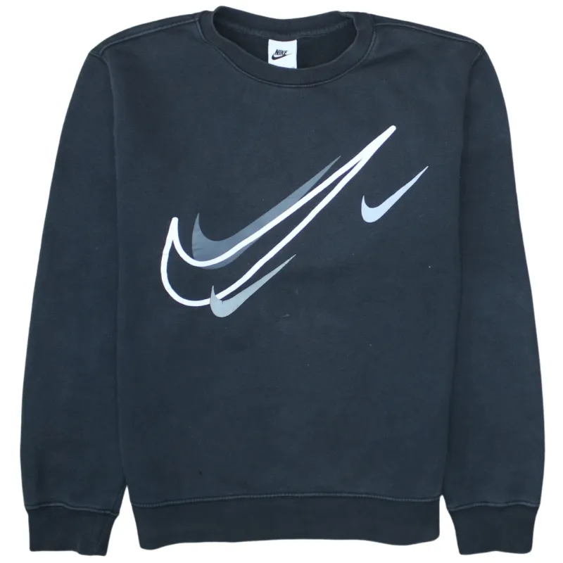 Nike Black Sweatshirt Men's Small Printed Swoosh Logo Crewneck Pullover Fleece Top sold by Vintage Club