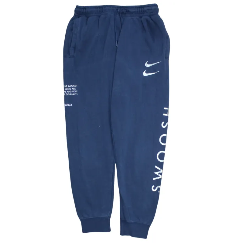 Nike Navy Blue Joggers Men’s Medium Printed Swoosh Logos Cuffed Hem Sweatpants sold by Vintage Club