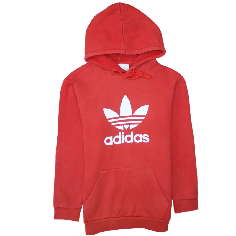 Adidas Red Hoodie Women’s Small Printed Trefoil Logo Front Pocket Pullover Sweatshirt sold by Vintage Club