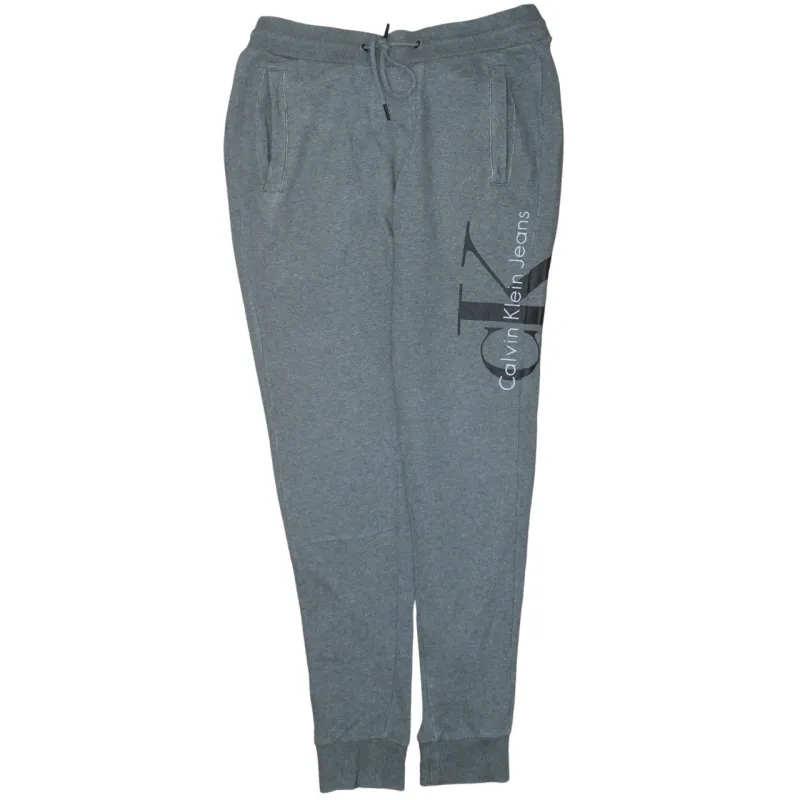 Calvin Klein Grey Joggers Men's 32 Printed CK Logo Drawstring Waist Cuffed Sweatpants sold by Vintage Club