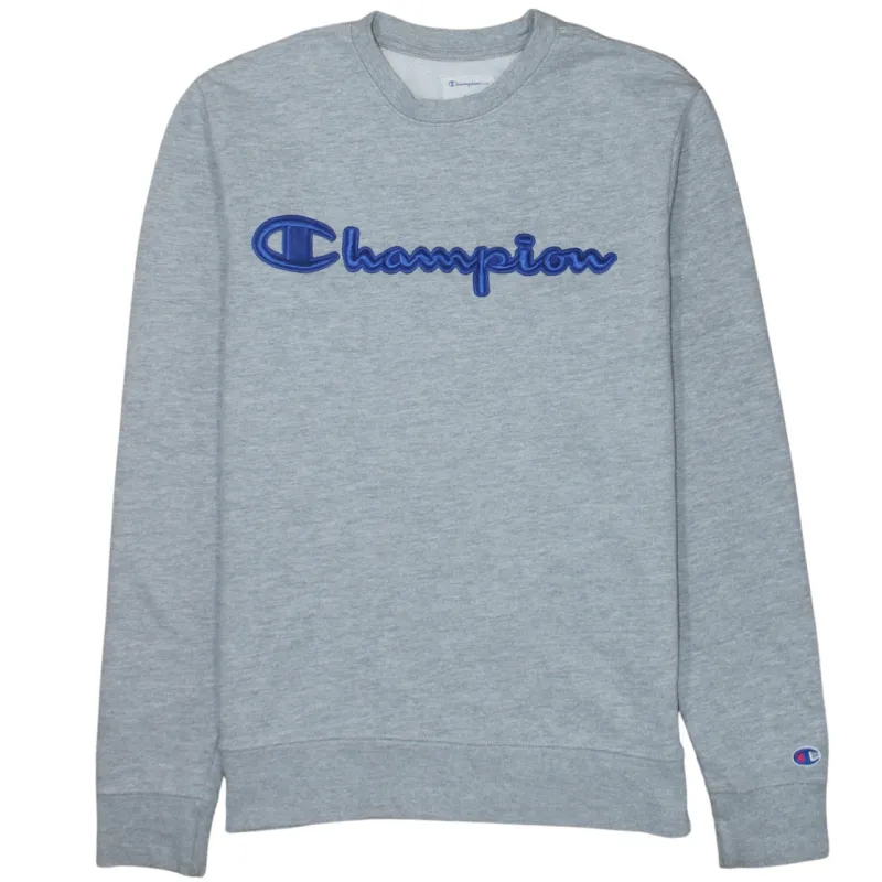 Champion Grey Sweatshirt Men's Small Embroidered Big Logo Crewneck Pullover Jumper sold by Vintage Club