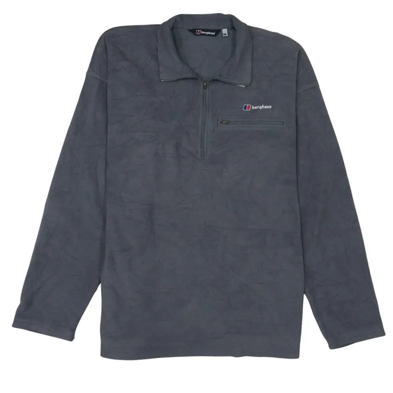 Berghaus Grey Fleece Jumper Men's XLarge Quarter Zip Embroidered Logo Chest Pocket Pullover sold by Vintage Club