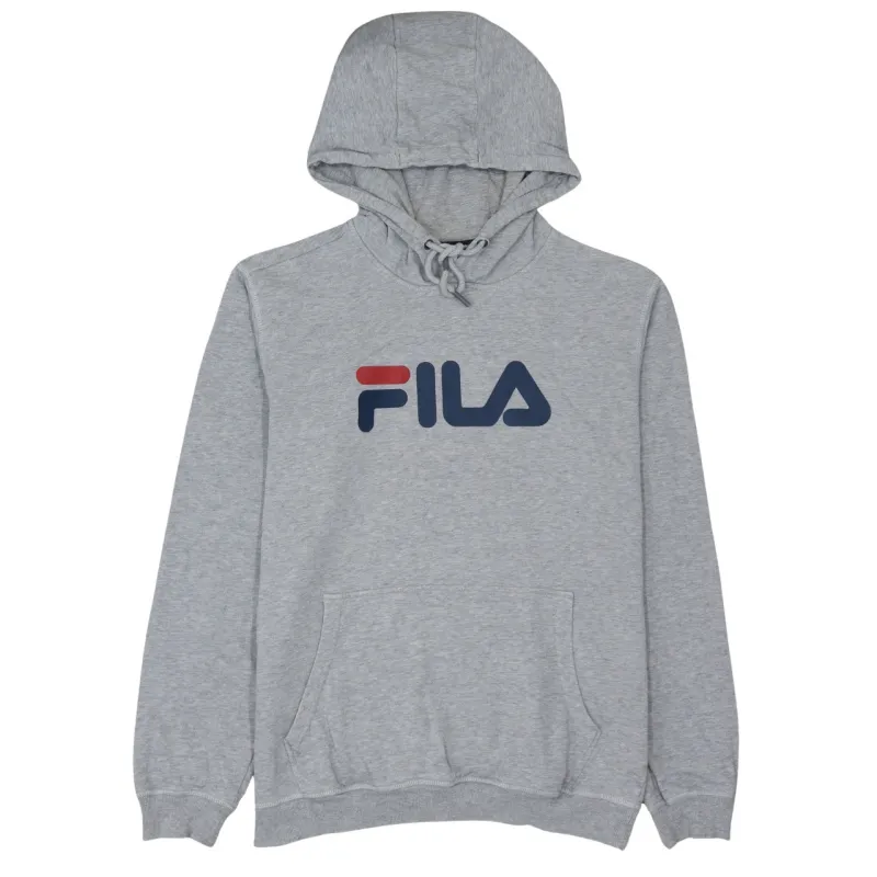 Fila Light Grey Hoodie Women’s Medium Printed Logo Drawstring Hood Front Pocket Sweatshirt sold by Vintage Club