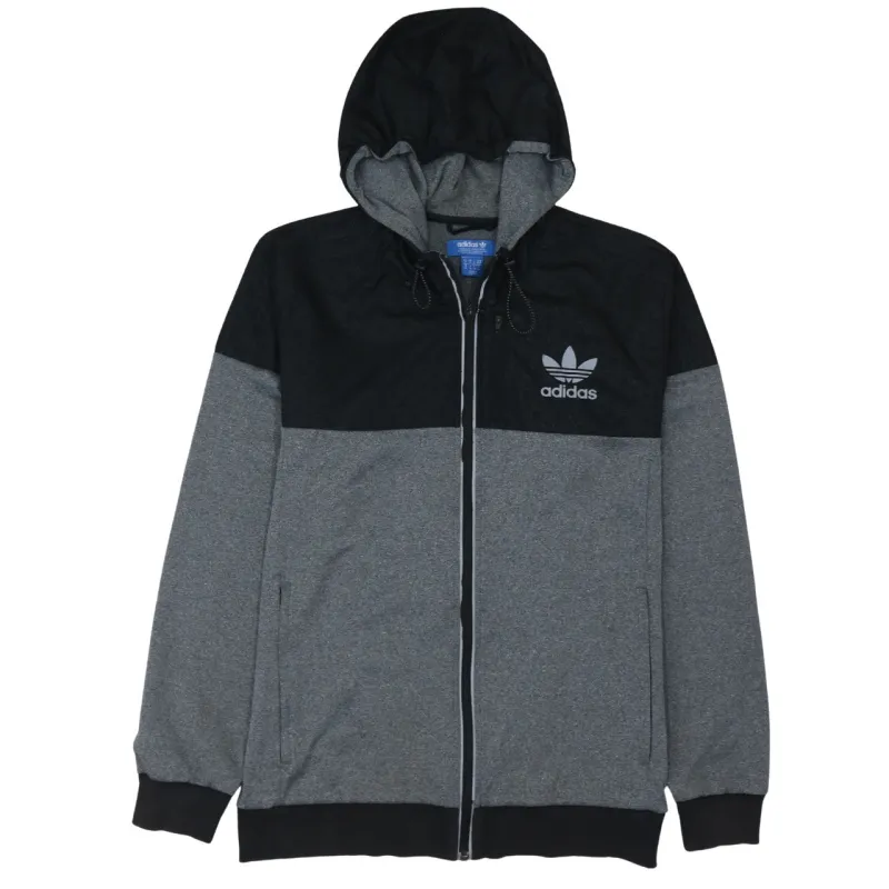 Adidas Grey Black Full Zip Hoodie Men's Medium Trefoil Logo Drawstring Hood Casual Sweatshirt sold by Vintage Club