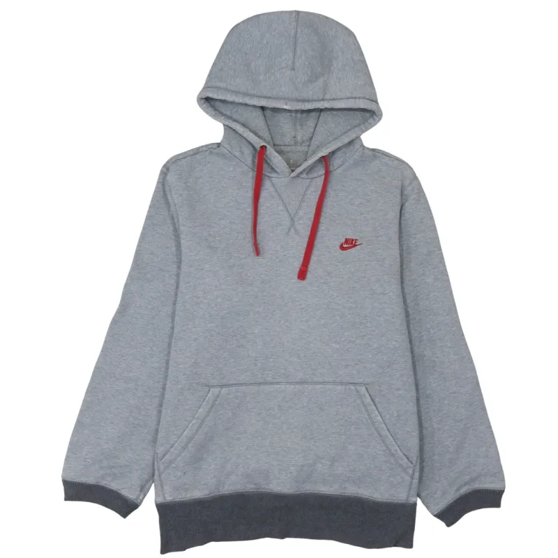 Nike Grey Hoodie Women’s Large Embroidered Red Swoosh Drawstring Pocket Pullover Sweatshirt sold by Vintage Club
