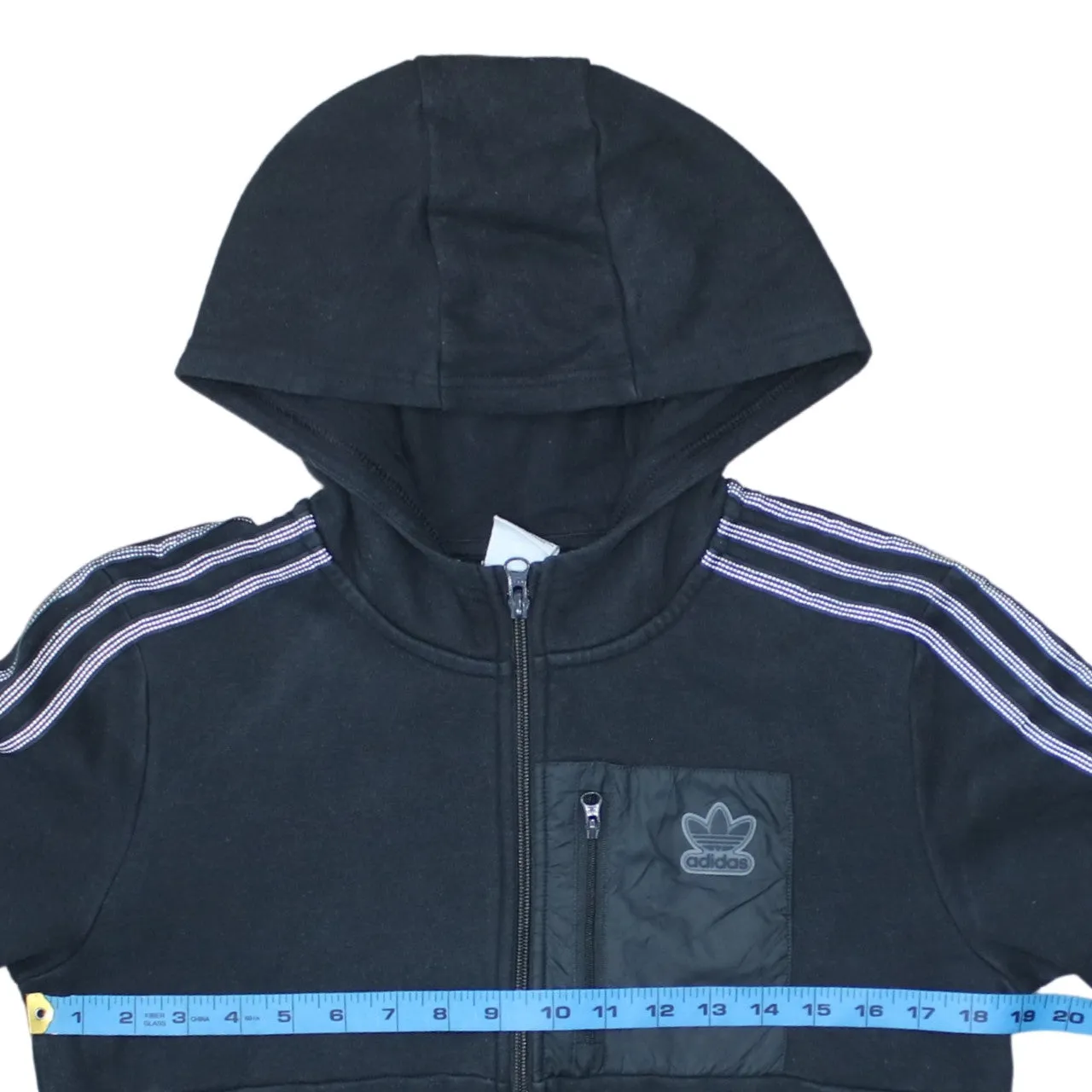Adidas Black Full Zip Hoodie Women’s XSmall Trefoil Chest Logo Three Stripe Sleeves Sweatshirt sold by Vintage Club product image thumbnail 5