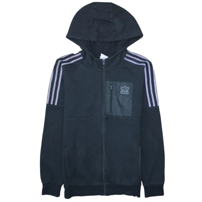 Adidas Black Full Zip Hoodie Women’s XSmall Trefoil Chest Logo Three Stripe Sleeves Sweatshirt sold by Vintage Club