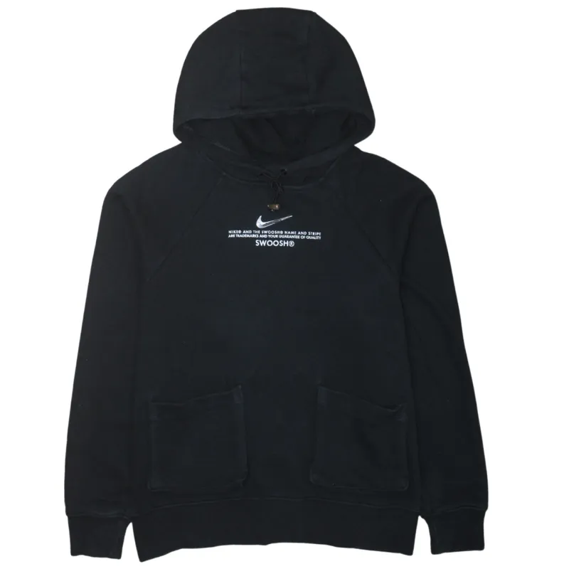 Nike Black Hoodie Men’s Large Printed Swoosh Logo Front Pockets Pullover Sweatshirt sold by Vintage Club