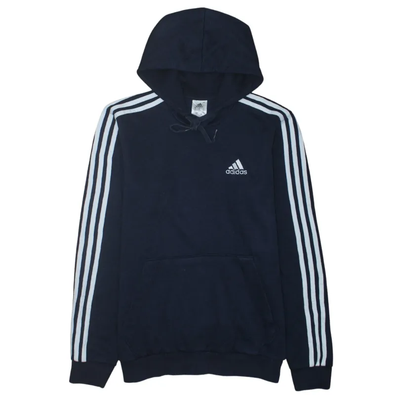 Adidas Navy Blue Hoodie Men's Small Embroidered Logo Three Stripe Sleeves Pullover Sweatshirt sold by Vintage Club