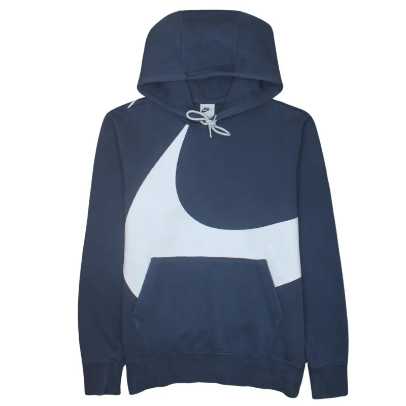 Nike Navy Blue Hoodie Men’s Medium Big Swoosh Printed Logo Pullover Sweatshirt sold by Vintage Club