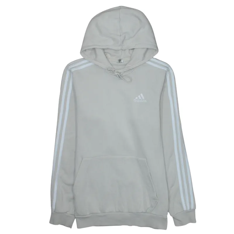 Adidas Beige Cream Hoodie Men's Small Embroidered Logo Three Stripe Sleeves Pullover Sweatshirt sold by Vintage Club