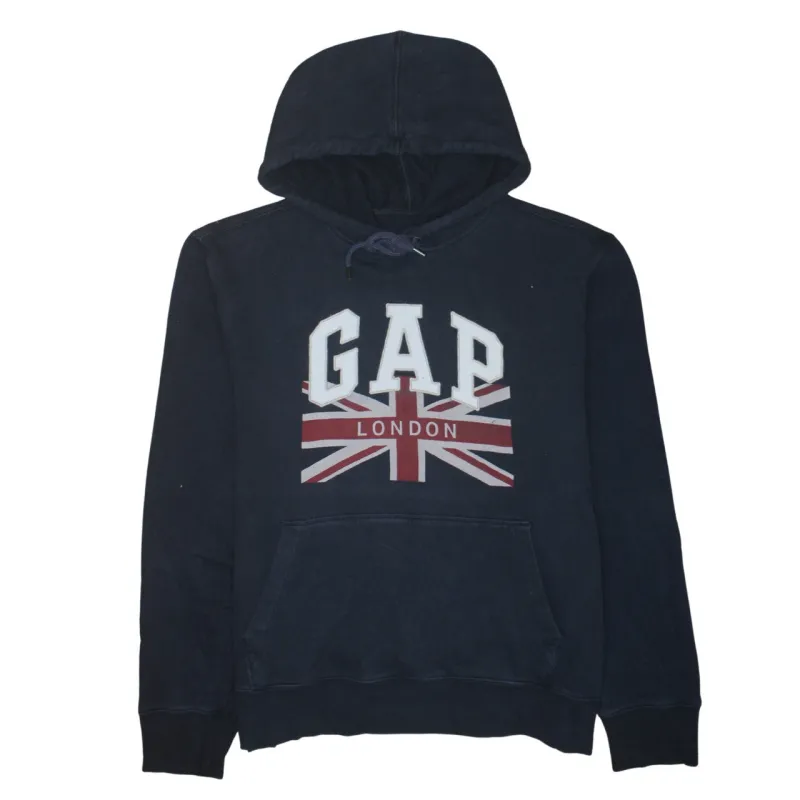 Gap Navy Blue Hoodie Women's XLarge Printed London Flag Logo Front Pocket Sweatshirt made by GAP