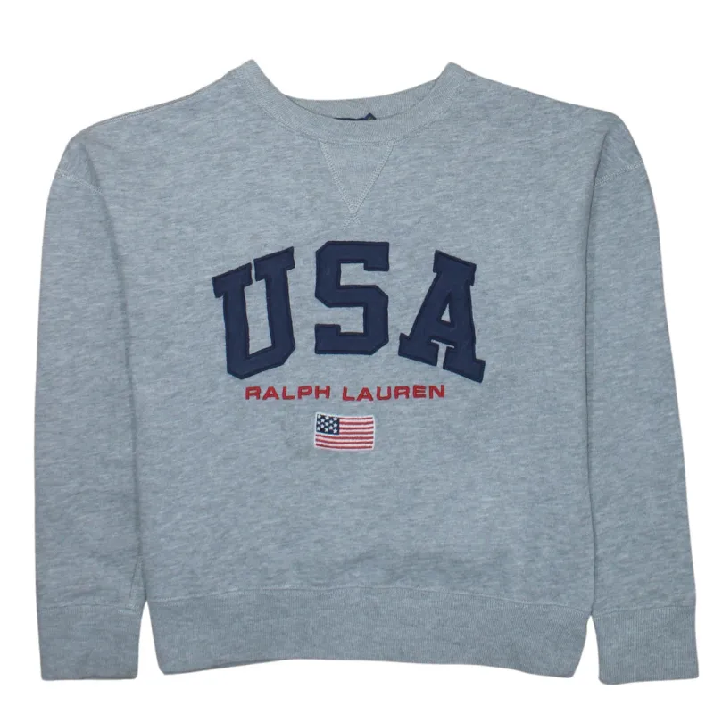 Polo Ralph Lauren Grey Sweatshirt Men's XSmall USA Flag Embroidered Logo Crewneck Pullover Top made by Polo by Ralph Lauren