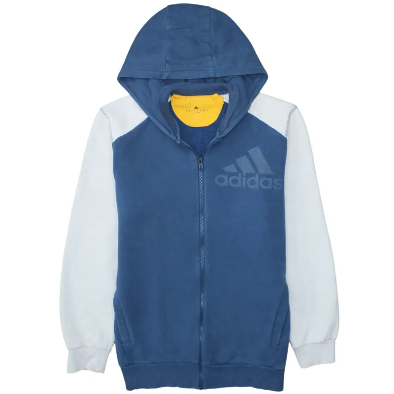 Adidas Blue Full Zip Hoodie Men's Medium Printed Logo Raglan Sleeves Casual Sweatshirt sold by Vintage Club