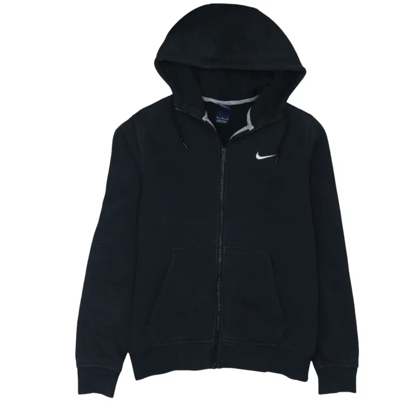 Nike Black Zip Hoodie Women’s Medium Embroidered Swoosh Drawstring Hood Pocket Sweatshirt sold by Vintage Club