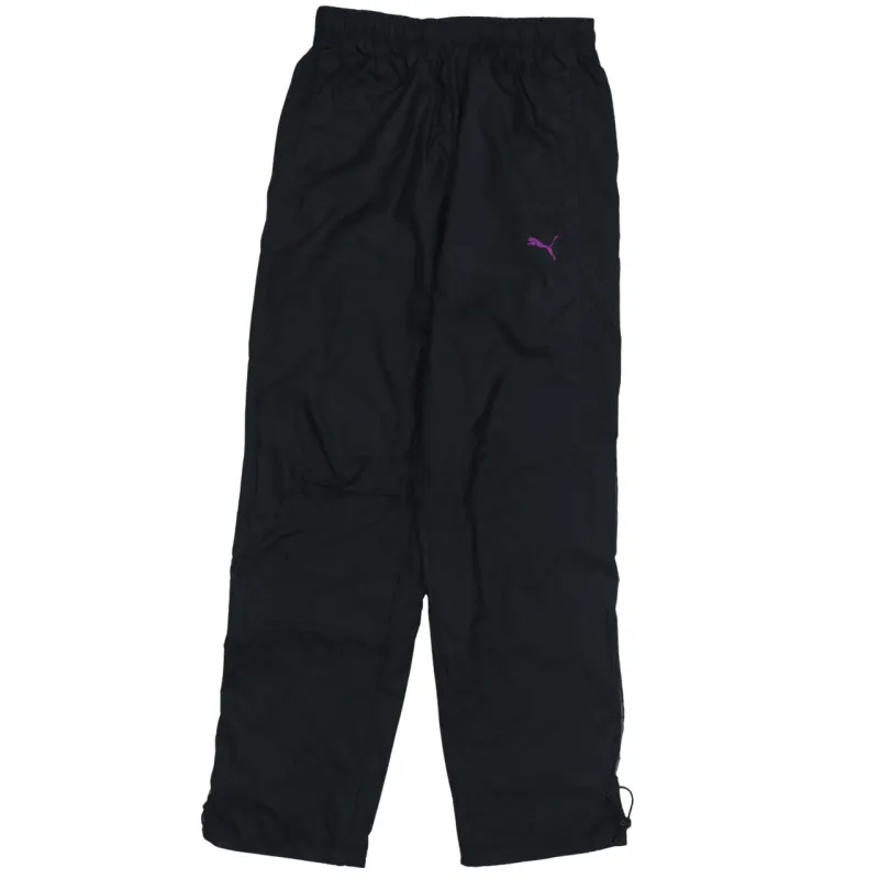 Puma Black Track Trousers Men's Small Purple Embroidered Logo Elastic Waist Drawcord Hem Pants made by Puma