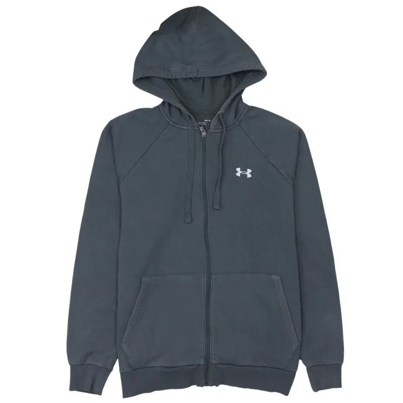 Under Armour Dark Grey Zip Hoodie Men's Medium Printed Logo Split Pockets Fleece Top sold by Vintage Club