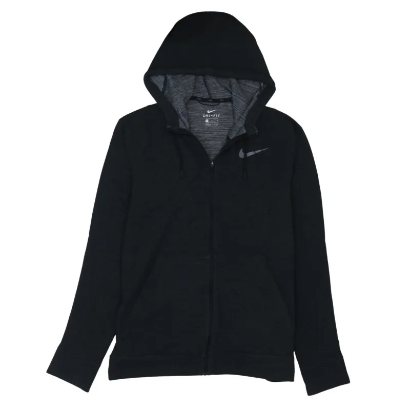 Nike Black Full Zip Hoodie Women's Medium Printed Swoosh Logo Drawstring Sports Top sold by Vintage Club
