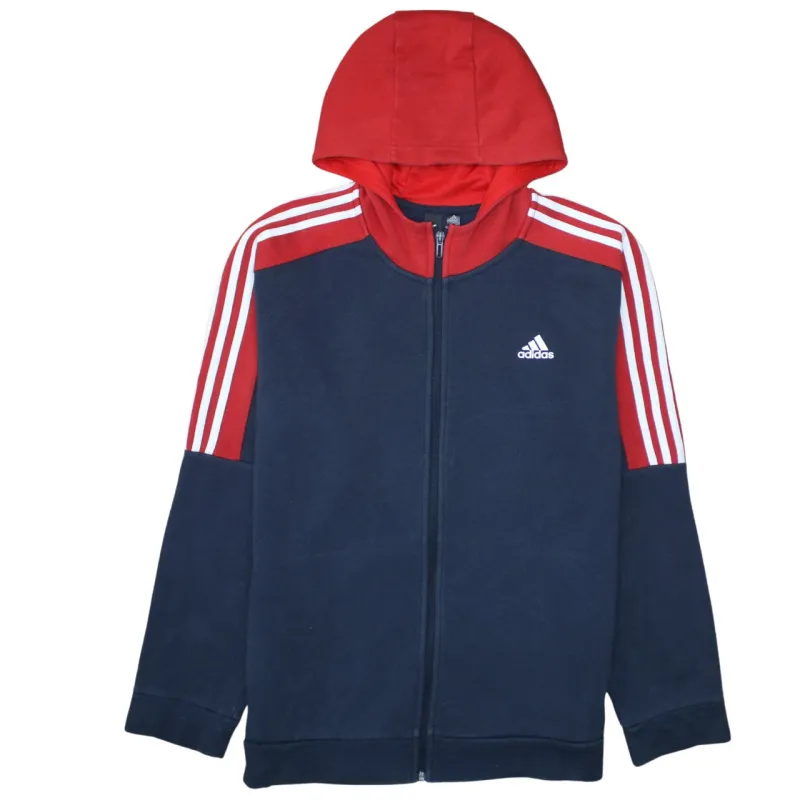 Adidas Navy Red Full Zip Hoodie Men's Large Three Stripe Sleeves Embroidered Logo Top sold by Vintage Club