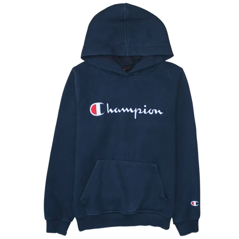 Champion Navy Blue Hoodie Women’s Medium Embroidered Script Logo Front Pocket Sweatshirt sold by Vintage Club