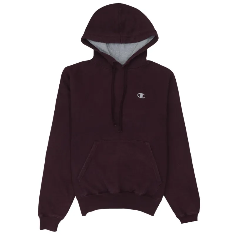 Champion Burgundy Red Hoodie Men's Small Embroidered Chest Logo Front Pocket Pullover Sweatshirt sold by Vintage Club