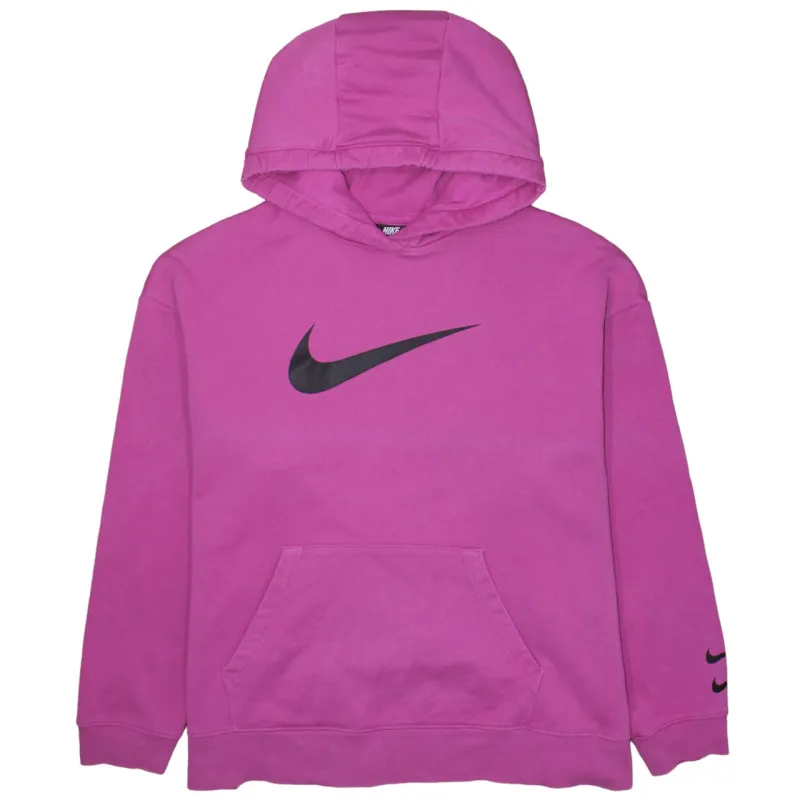 Nike Pink Hoodie Women’s XLarge Printed Swoosh Logo Sleeve Detail Pullover Sweatshirt sold by Vintage Club