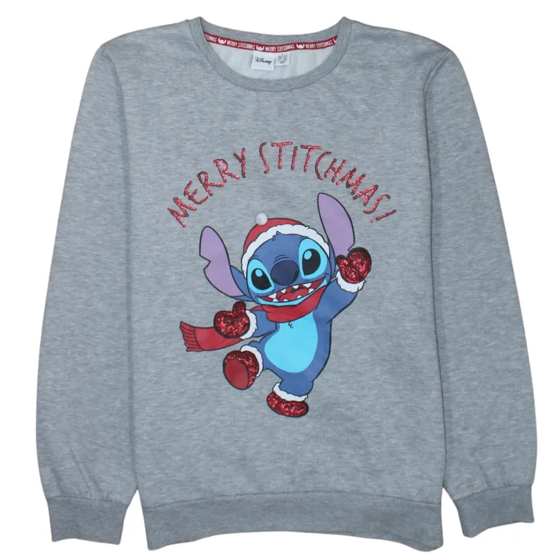 Disney Grey Sweatshirt Women’s Large Printed Merry Stitchmas Stitch Graphic Pullover Top sold by Vintage Club