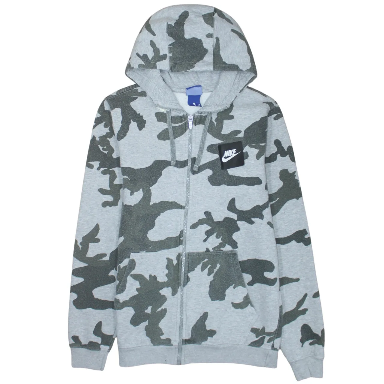 Nike Grey Camo Full Zip Hoodie Women’s Small Printed Chest Logo Fleece Sweatshirt sold by Vintage Club