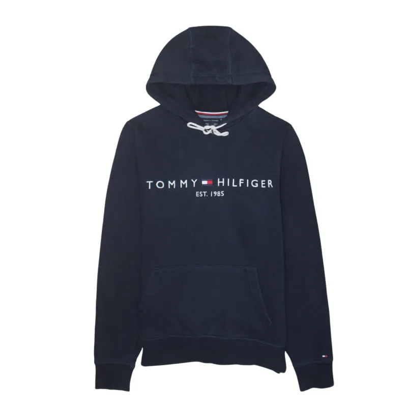 Tommy Hilfiger Navy Blue Hoodie Men’s Small Embroidered Logo Front Pocket Pullover Sweatshirt sold by Vintage Club