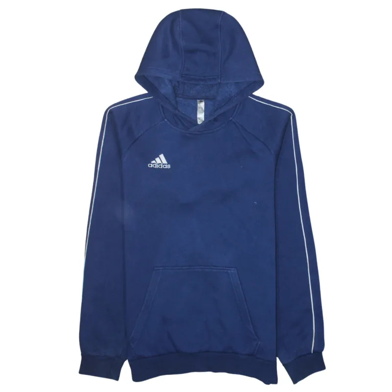 Adidas Navy Blue Hoodie Women’s Small Embroidered Logo Piped Sleeves Pullover Sweatshirt sold by Vintage Club