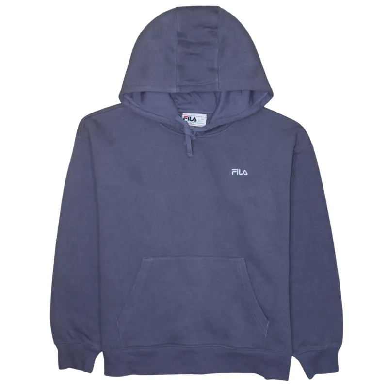 Fila Slate Blue Hoodie Women's Large Embroidered Chest Logo Drawstring Neck Pouch Pocket Sweatshirt sold by Vintage Club