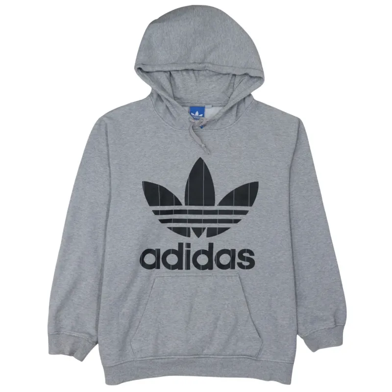 Adidas Grey Hoodie Men’s XLarge Big Trefoil Printed Logo Front Pocket Pullover Sweatshirt sold by Vintage Club