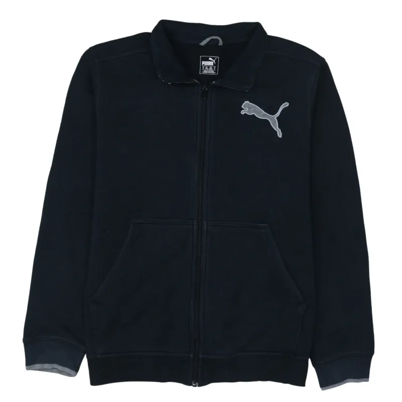 Puma Black Full Zip Sweatshirt Men’s Medium Embroidered Big Cat Logo Split Pouch Pockets Fleece Top sold by Vintage Club