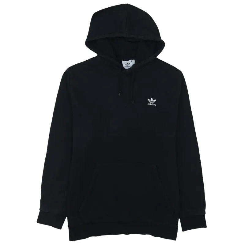 Adidas Black Hoodie Women’s Large Embroidered Trefoil Logo Front Pocket Pullover Sweatshirt sold by Vintage Club