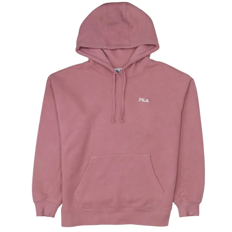 Fila Dusty Pink Hoodie Women’s Large Embroidered Chest Logo Front Pocket Pullover Sweatshirt sold by Vintage Club