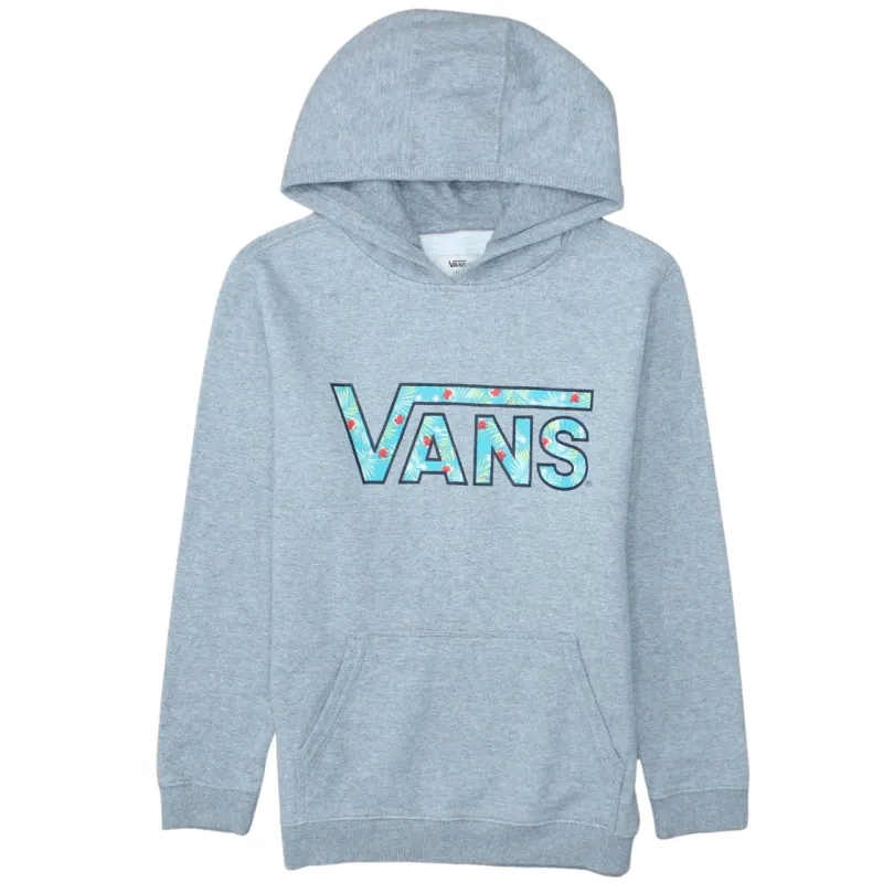Vans Light Grey Hoodie Women’s Large Printed Floral Logo Front Pocket Pullover Sweatshirt sold by Vintage Club