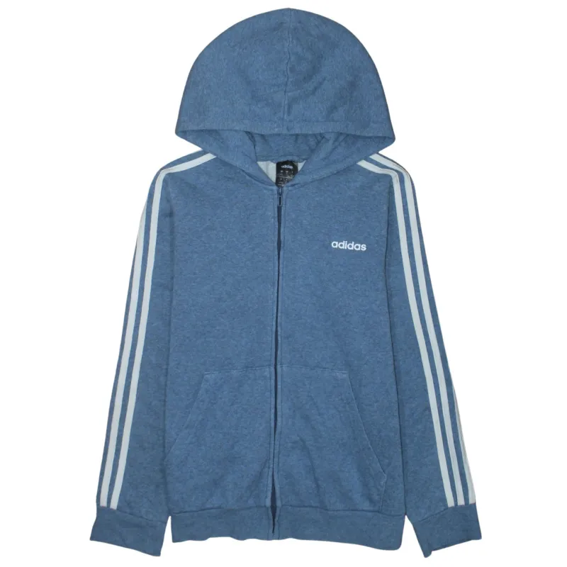 Adidas Blue Zip Hoodie Women’s Large Three Stripe Sleeves Printed Logo Sweatshirt Top sold by Vintage Club