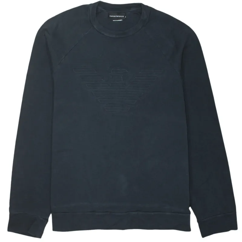 Emporio Armani Black Sweatshirt Women's Medium Embossed Eagle Logo Crewneck Pullover Top sold by Vintage Club