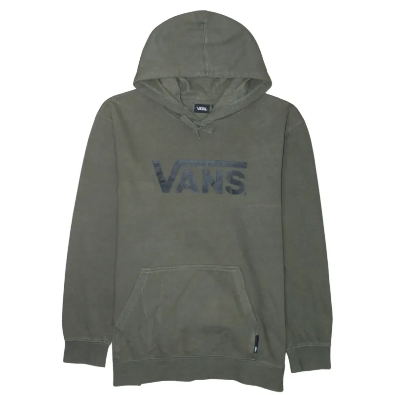Vans Khaki Green Hoodie Women’s XLarge Printed Chest Logo Front Pocket Pullover Sweatshirt sold by Vintage Club